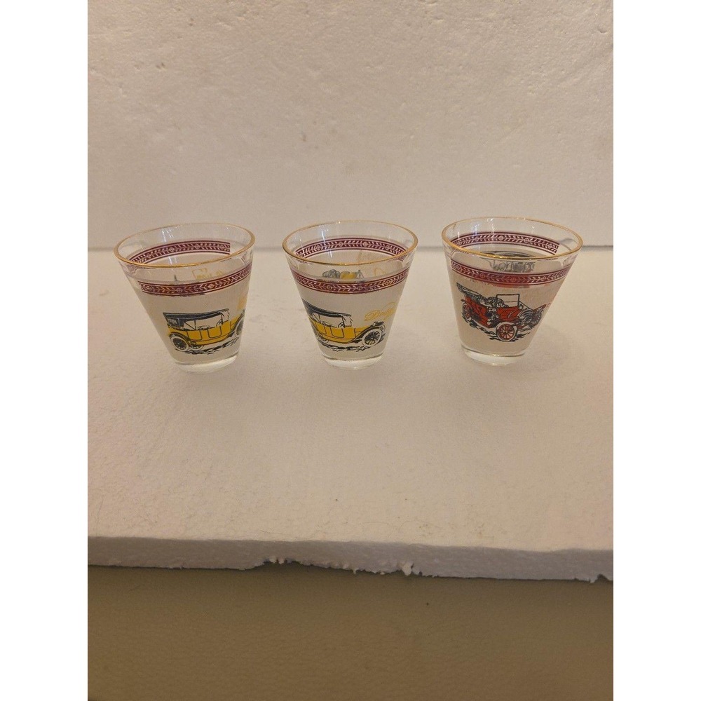 Vintage Hazel Atlas Antique Car Low Ball‎ Glasses - Set of 3
